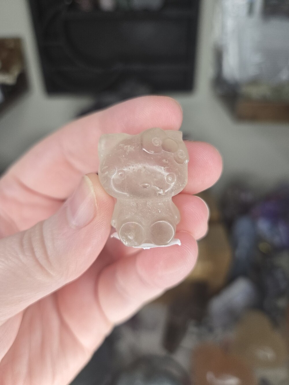 Mini Smoky Quartz Hello Kitty Crystal Carving
